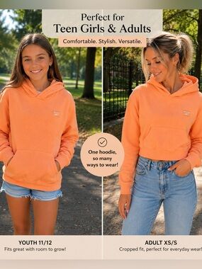 Reebok Peach Fleece Hoodie Sweatshirt | Youth 11/12Y (Fits Women’s XS/S)